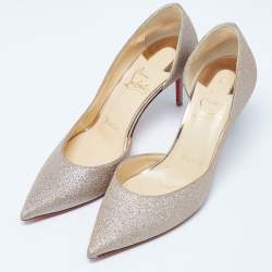 Pre Owned Christian Louboutin Metallic Pink Glitter Iriza Pumps Size 35