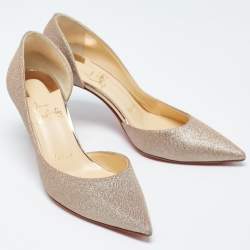 Pre Owned Christian Louboutin Metallic Pink Glitter Iriza Pumps Size 35