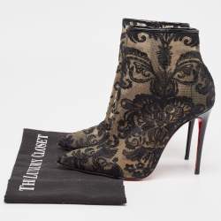 Pre Owned Christian Louboutin Black Lace Gipsy Ankle Booties Size 36