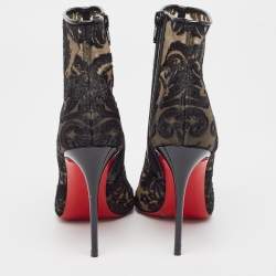 Pre Owned Christian Louboutin Black Lace Gipsy Ankle Booties Size 36