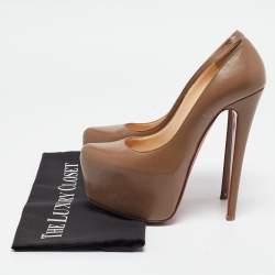 Pre Owned Christian Louboutin Brown Leather Daffodile Pumps Size 37