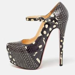 Christian Louboutin Black/White Printed Snakeskin Lady Daf Pumps Size 37