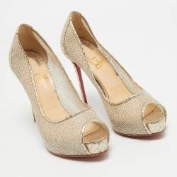 Pre Owned Christian Louboutin Gold Mesh New Very Prive Pumps Size 35.5