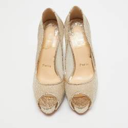 Pre Owned Christian Louboutin Gold Mesh New Very Prive Pumps Size 35.5