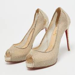Pre Owned Christian Louboutin Gold Mesh New Very Prive Pumps Size 35.5