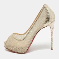 Pre Owned Christian Louboutin Gold Mesh New Very Prive Pumps Size 35.5