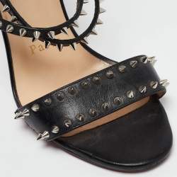 Pre Owned Christian Louboutin Black Leather Choca Spikes Sandals Size 35