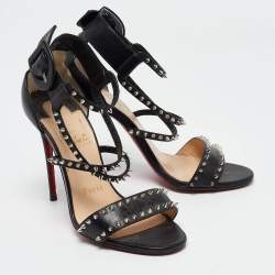 Pre Owned Christian Louboutin Black Leather Choca Spikes Sandals Size 35