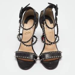 Pre Owned Christian Louboutin Black Leather Choca Spikes Sandals Size 35