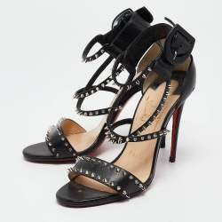 Pre Owned Christian Louboutin Black Leather Choca Spikes Sandals Size 35