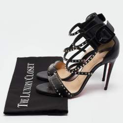 Pre Owned Christian Louboutin Black Leather Choca Spikes Sandals Size 35