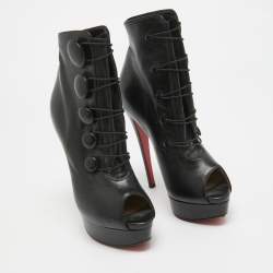 Christian Louboutin Black Leather Alta Bouton Booties Size 35