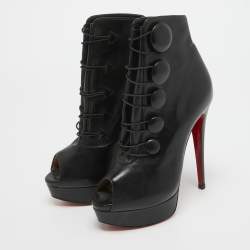 Christian Louboutin Black Leather Alta Bouton Booties Size 35