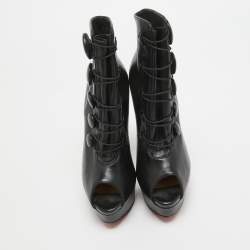 Christian Louboutin Black Leather Alta Bouton Booties Size 35