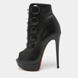 Christian Louboutin Black Leather Alta Bouton Booties Size 35