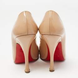 Pre Owned Christian Louboutin Beige Patent Leather Maryl Pumps Size 37