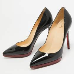 Pre Owned Christian Louboutin Black Patent Leather Pigalle Plato Pumps Size 38.5