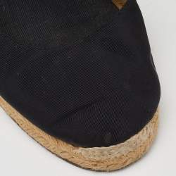 Christian Louboutin Black/Beige Canvas and Woven Jute Carino Plato Wedge Espadrille Sandals Size 41