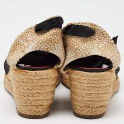 Christian Louboutin Black/Beige Canvas and Woven Jute Carino Plato Wedge Espadrille Sandals Size 41