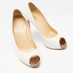 Christian Louboutin White Leather New Very Prive Spikes Pumps Size 37.5