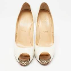 Christian Louboutin White Leather New Very Prive Spikes Pumps Size 37.5