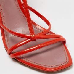 Louis Vuitton Orange Patent Leather Strappy Wedge Sandals Size 37.5