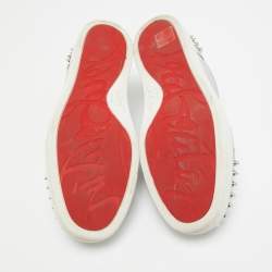 Pre Owned Christian Louboutin Silver Fabric Vieira 2 Spikes Sneakers Size 39.5