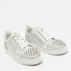 Pre Owned Christian Louboutin Silver Fabric Vieira 2 Spikes Sneakers Size 39.5