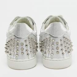 Pre Owned Christian Louboutin Silver Fabric Vieira 2 Spikes Sneakers Size 39.5