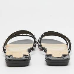 Christian Louboutin Black Suede Crystal Embellished Flat Slides Size 37.5