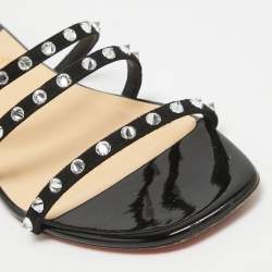 Christian Louboutin Black Suede Crystal Embellished Flat Slides Size 37.5
