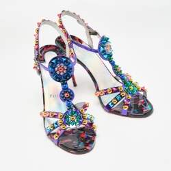 Christian Louboutin Purple Patent Leather Studded Goldora Sandals Size 40.5
