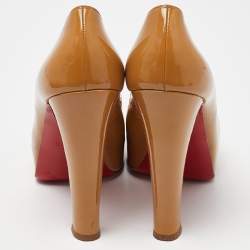 Christian Louboutin Nude Beige Patent Leather New Very Prive Peep Toe Platform Pumps Size 40.5