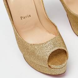 Christian Louboutin Gold Glitter Lady Peep Toe Platform Pumps Size 38.5