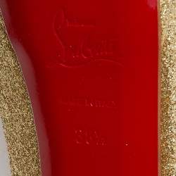 Christian Louboutin Gold Glitter Lady Peep Toe Platform Pumps Size 38.5