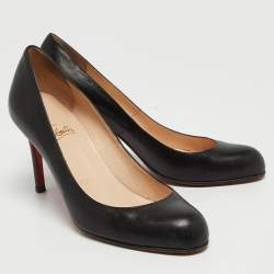 Pre Owned Christian Louboutin Black Leather Simple Pumps Size 37