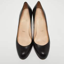 Pre Owned Christian Louboutin Black Leather Simple Pumps Size 37