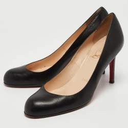 Pre Owned Christian Louboutin Black Leather Simple Pumps Size 37