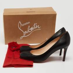 Pre Owned Christian Louboutin Black Leather Simple Pumps Size 37