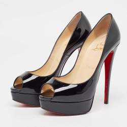 Christian Louboutin Black Patent Leather Lady Peep Pumps Size 37.5