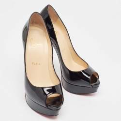 Christian Louboutin Black Patent Leather Lady Peep Pumps Size 37.5