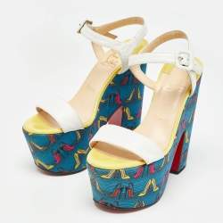 Christian Louboutin Multicolor Leather and Fabric Bella Tige Sandals Size 37.5