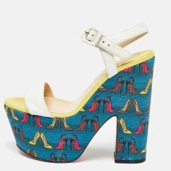 Christian Louboutin Multicolor Leather and Fabric Bella Tige Sandals Size 37.5