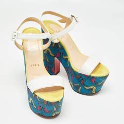 Christian Louboutin Multicolor Leather and Fabric Bella Tige Sandals Size 37.5