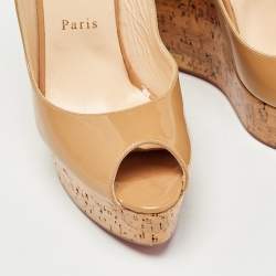 Pre Owned Christian Louboutin Beige Patent Leather Une Plume Slingback Pumps Size 39