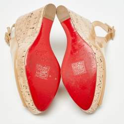 Pre Owned Christian Louboutin Beige Patent Leather Une Plume Slingback Pumps Size 39