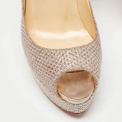 Christian Louboutin Metallic Pink Glitter Fabric Lady Peep Pumps Size 38.5