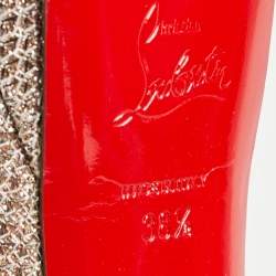 Christian Louboutin Metallic Pink Glitter Fabric Lady Peep Pumps Size 38.5