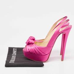Christian Louboutin Pink Satin Jenny Slingback Pumps Size 37.5 