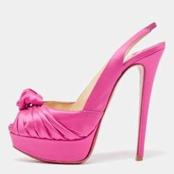 Christian Louboutin Pink Satin Jenny Slingback Pumps Size 37.5 
